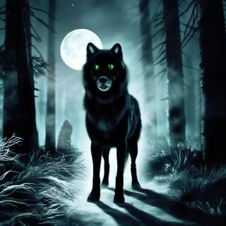 Black wolf with green eyes
