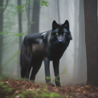 Black wolf with green eyes