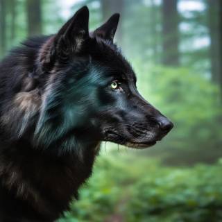 Black wolf with green eyes