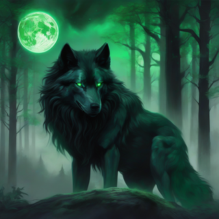 Black wolf with green eyes