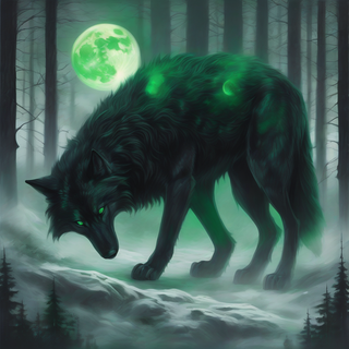 Black wolf with green eyes