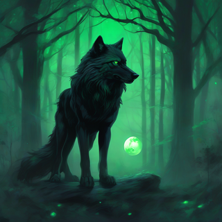 Black wolf with green eyes