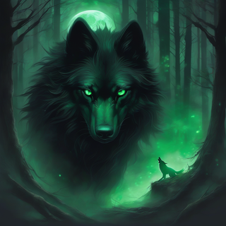 Black wolf with green eyes