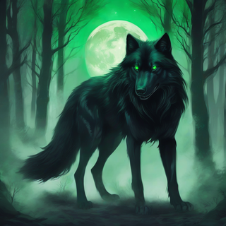 Black wolf with green eyes