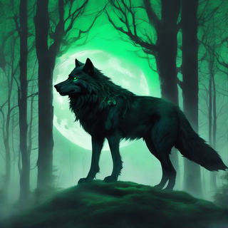 Black wolf with green eyes