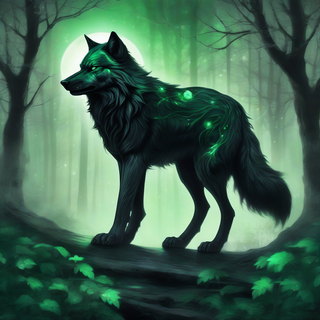 Black wolf with green eyes