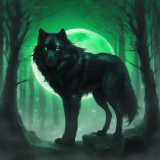 Black wolf with green eyes