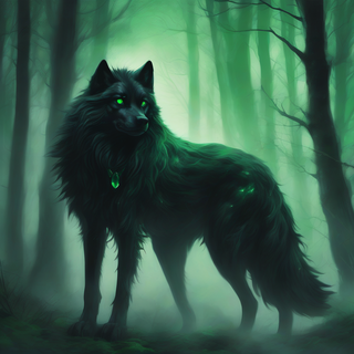Black wolf with green eyes
