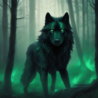 Black wolf with green eyes