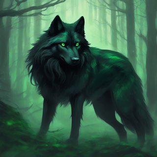 Black wolf with green eyes