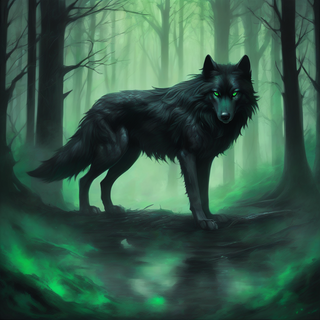 Black wolf with green eyes