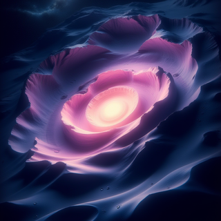 A swirling nebula of vibrant, bioluminescent colors emanating from a singular, geometric point of light. wallpap3r5