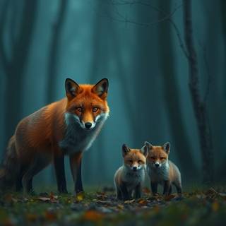 Red fox with pups