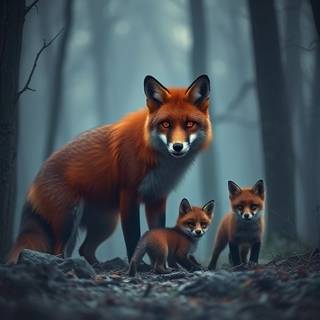Red fox with pups