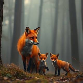 Red fox with pups