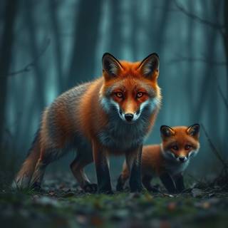 Red fox with pup