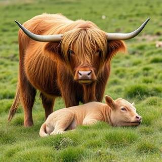 Highland cow with calf