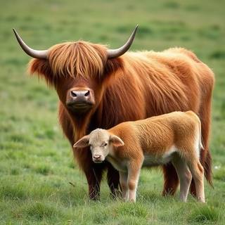 Highland cow with calf