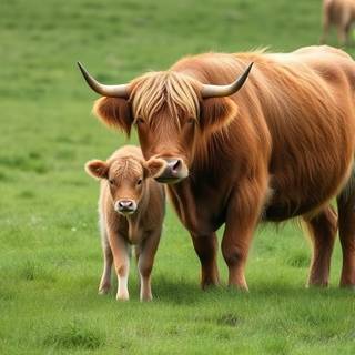 Highland cow with calf