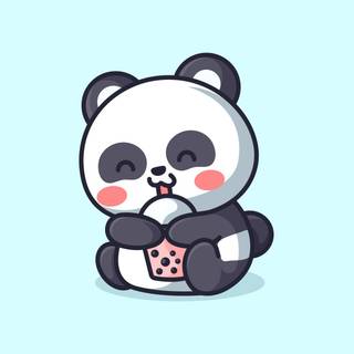 cute panda drinking boba