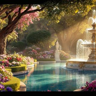 Garden of Eternity" – For the beautiful garden with a fountain, invoking a sense of tranquility and timeless beauty.