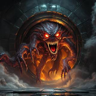 Gateway to Chaos" – For the monster emerging from a dark portal, emphasizing the threat and fear from the unknown.