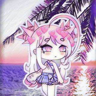 cute gacha girl at the beach