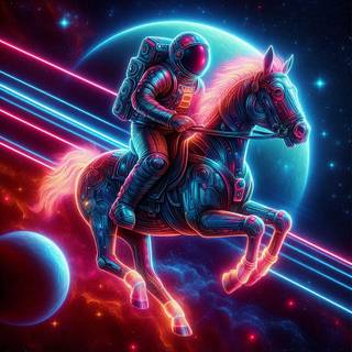 An astronut riding aa horse in space
