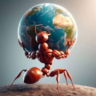 an ant holding up 