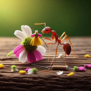 an ant sewing clothes