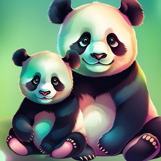 cute panda cub with her mom 