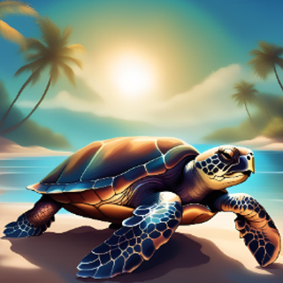 A turtle relaxing on the beach.