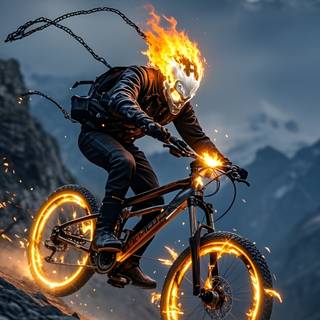 Ghost Rider Riding a Bike AI HD Wallpaper for Iphone Android Halloween Edition