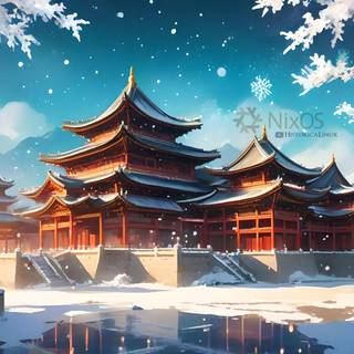 NixOS Linux distro winter Oriental castle wallpaper