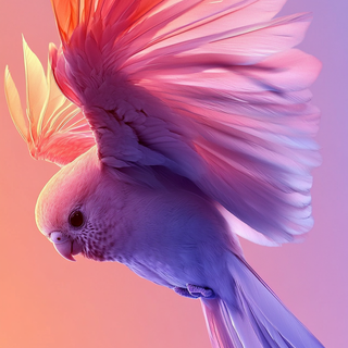 Majestic Cockatoo with Wings Spread in Purple and Coral