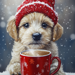 Christmas puppy with hot cocoa