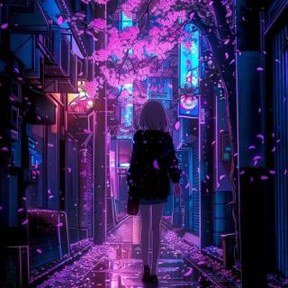 Japanese city with sakura