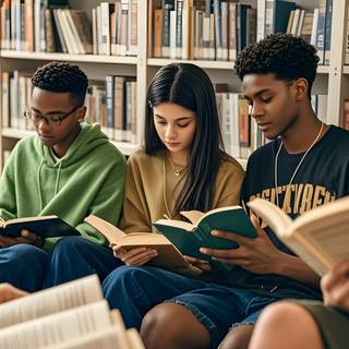  A Student Is Reading a Book In The Library AI Wallpaper 4k HD Landscape for PC Laptop MacBook
