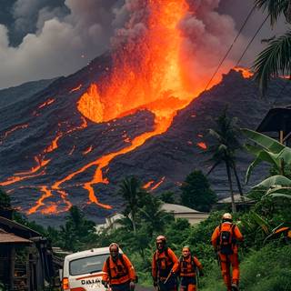 The Firefighter Is Heading To The Volcanic Eruption Site AI Wallpaper for Android Phone Iphone 4K HD Potrait View