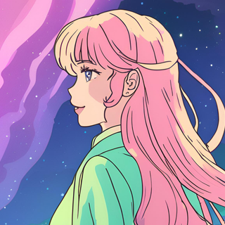 Anime girl standing in front of aurora lights