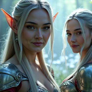 Elves, Forest, Armor, Swords, Nature, Landscape