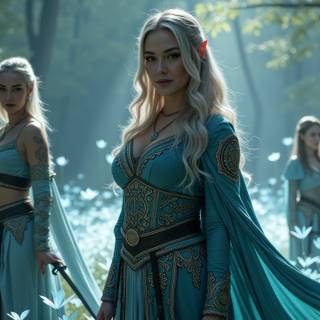 Elves, Forest, Armor, Swords, Nature, Landscape