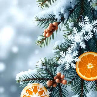 Snowy Christmas Tree with Oranges