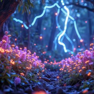  lightning, florescent flowers