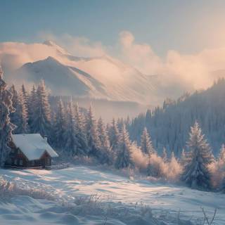 Winter Cabin Wallpaper