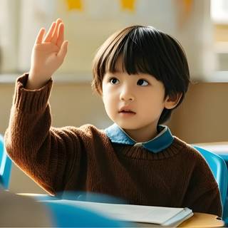 A Child Raising Their Hand in Class Generative AI 4K HD Wallpaper for PC Laptop MacBook