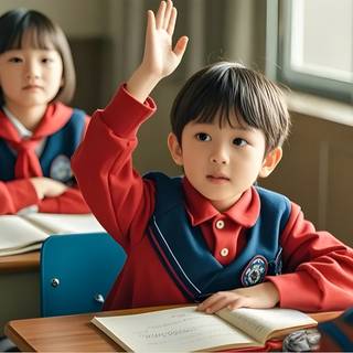 A Child Raising Their Hand in Class Generative AI 4K HD Wallpaper for PC Laptop MacBook