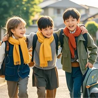 Three Childhood Friends Walking Home From School Generative AI 4K HD Wallpaper for PC Laptop MacBook