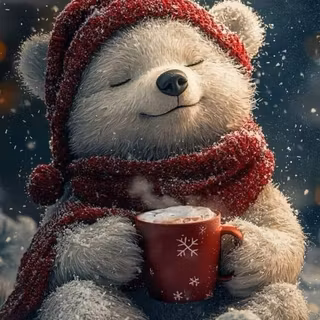 Christmas Bear drinking hot chocolate