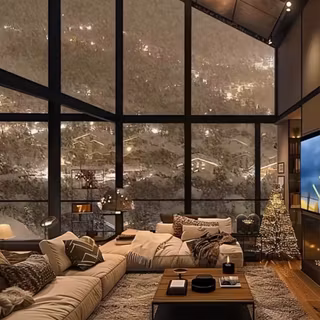 Modern Living Room with Snow
